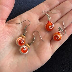 Red and White Swirl Earrings